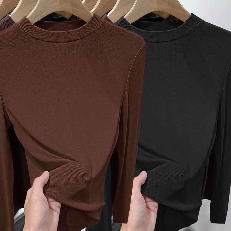 Vêtements pour femmes en tissu velours col montant grande taille coupe ajustée jeune chemise à manches longues en velours allemand chaud_voghion.com