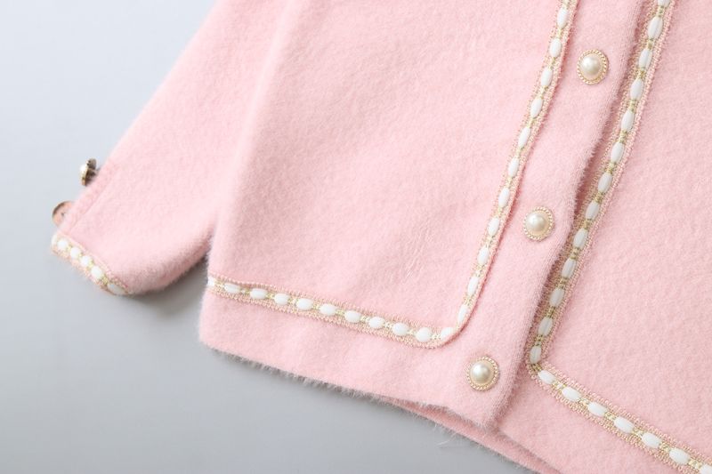 Cardigan en tricot imitation vison pour filles et mères – Pull d'hiver doux pour grands enfants (8 ans et plus) – Pull douillet à manches longues en blanc, rose et noir_voghion.com
