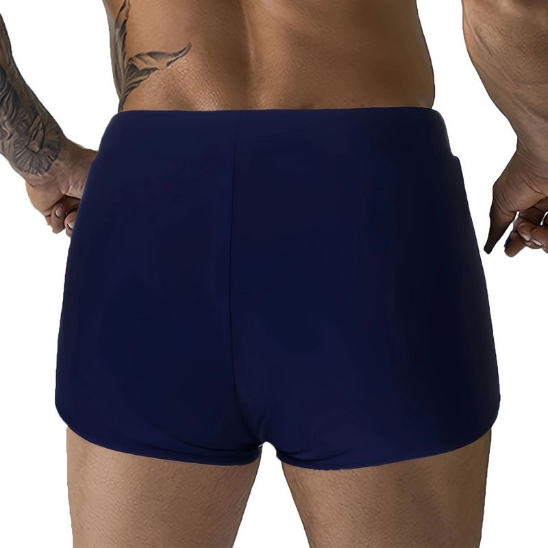 Men's Solid Color Swim Trunks - Low-Rise Board Shorts With Drawstring For Beach & Pool_voghion.com