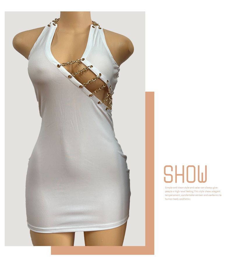 Abito da sera con scollo a catena di alta qualità, abito da sera sexy con scollo a V che abbraccia i fianchi, puro desiderio di mostrare la figura, abito senza schienale_voghion.com