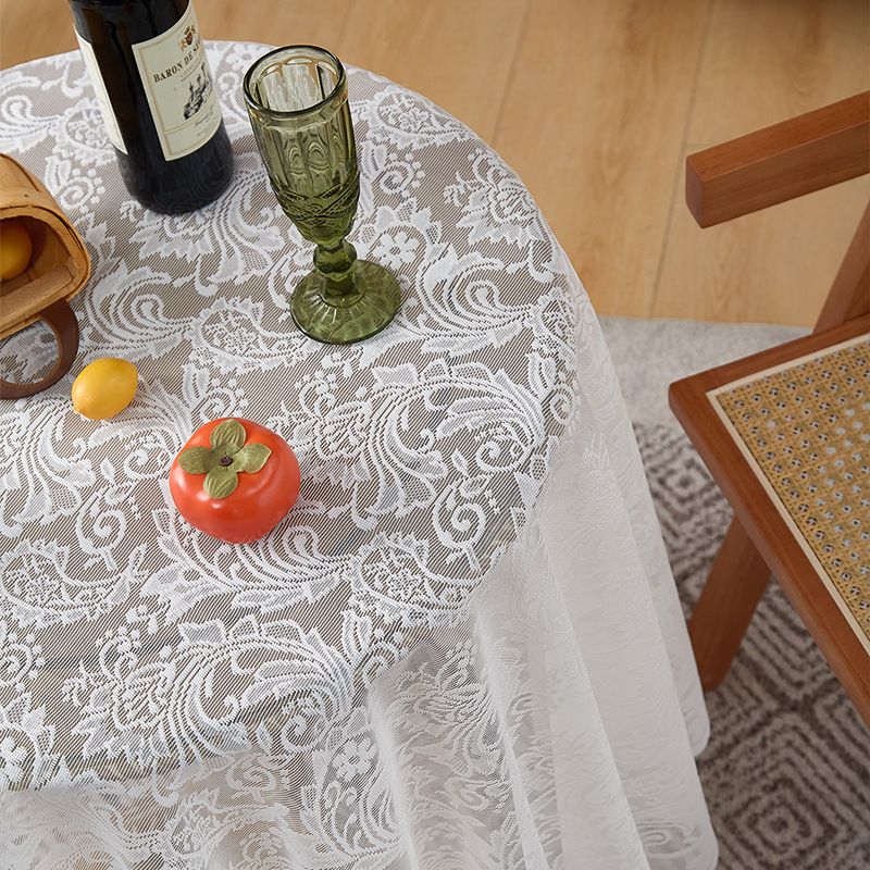 Elegante tovaglia con bordo smerlato – Copritavolo rotondo in pizzo di poliestere con retro antiscivolo (resistente al calore, antipolvere, stile boho e rustico)_voghion.com