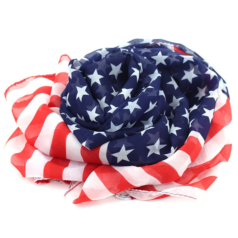American Flag Pattern Stars And Stripes Extended Chiffon Shawl For Women Sailor Dance Silk Scarf_voghion.com