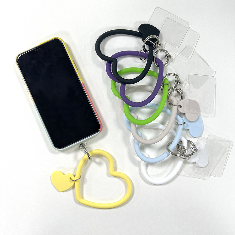 Universell hengende ringtau-ring til telefondeksel hjerteformet silikonarmbånd armbånd nøkkelring anti-mistet lanyard nøkkelring_voghion.com