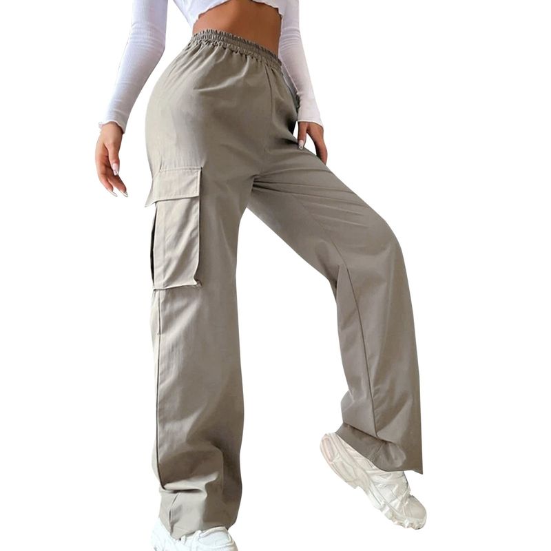hot selling Womens Cargo Elastic High Waist Trousers Straight Joggers Outfits Baggy Wide Leg Sweatpants Oversized Pants_voghion.com