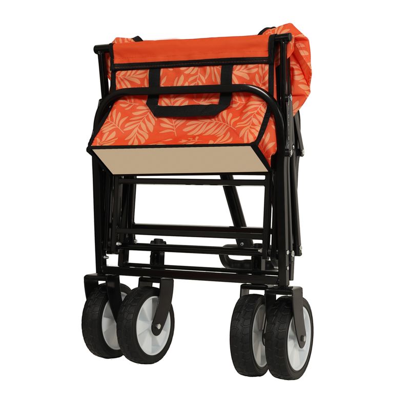 Minimeetall Colorful Collapsible Foldable Wagon Cart With Strapping System, Beach Wagon ,Utility Wagon Grocery Cart Camping Shopping Sports Gardeing Fishing Supports 225lbs,orange Leaf_voghion.com
