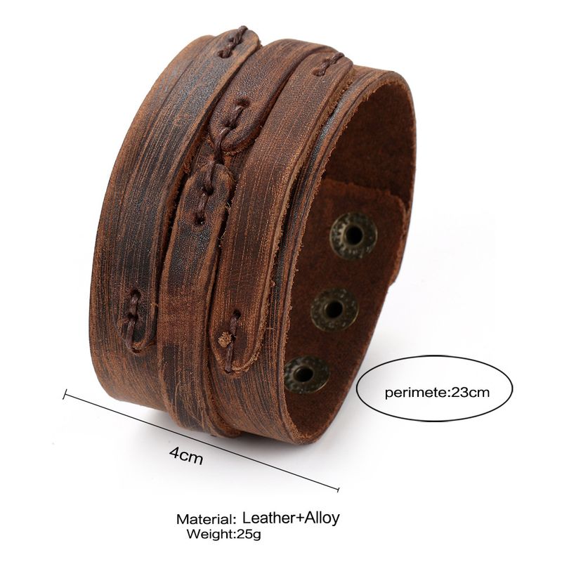 Bracciale in pelle intrecciata con motivo punk con borchie, largo, da uomo, esagerato e alla moda_voghion.com