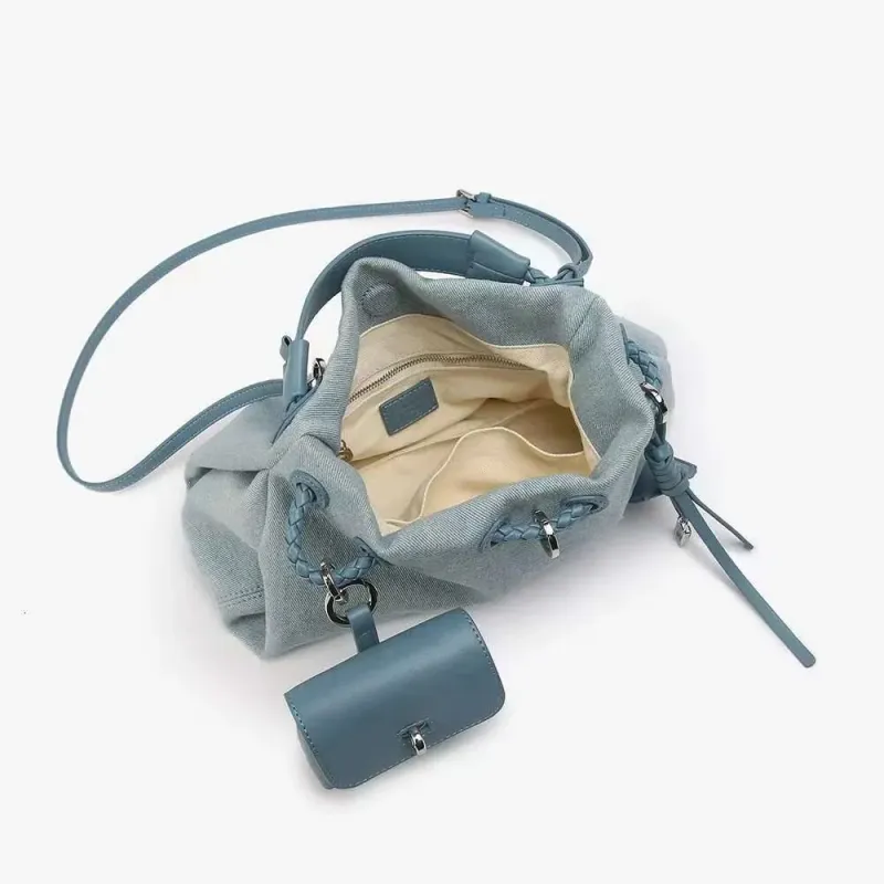 Bolsos de diseñador de alta calidad 2025, bolso de mezclilla de gran capacidad para mujer, asa de cuero genuino, bolso de hombro tipo hobo con múltiples compartimentos._voghion.com