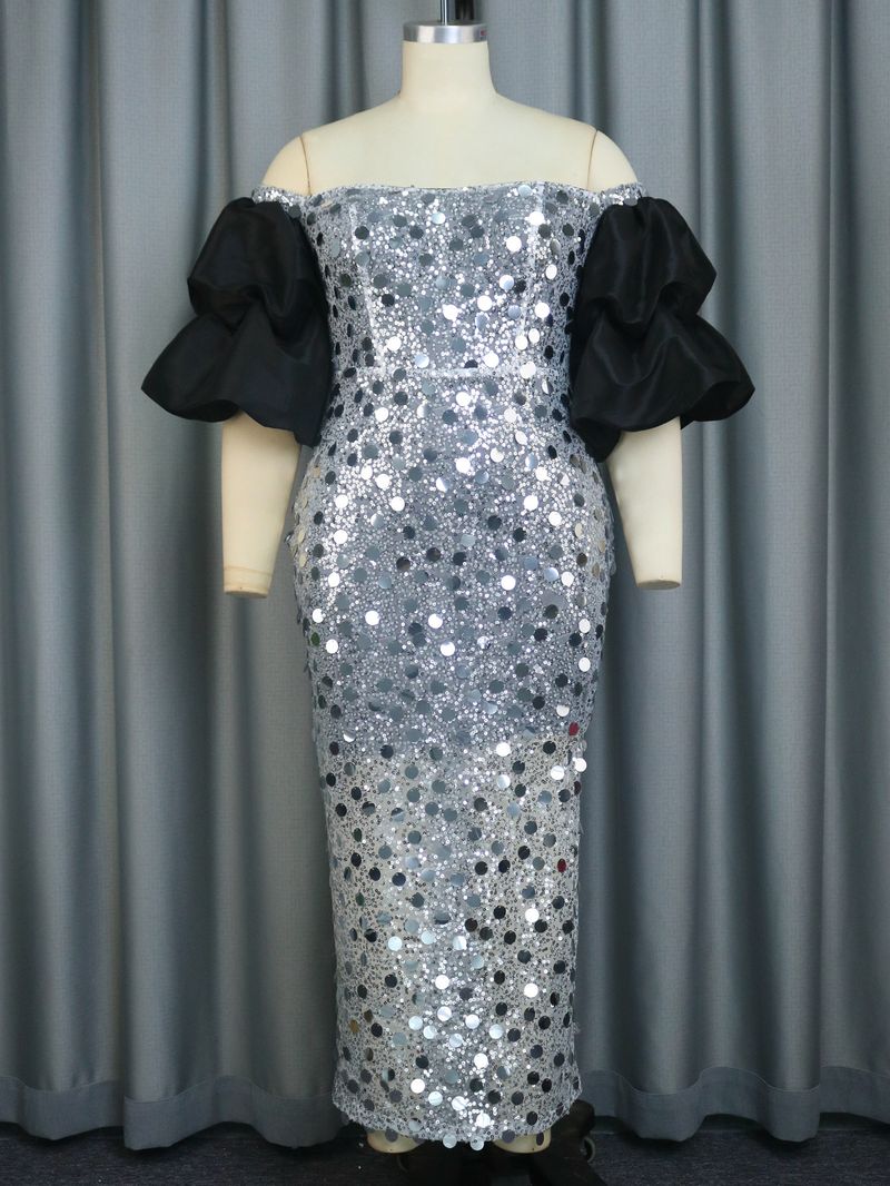 Women's Clothing sequin dress large size sexy one shoulder one step skirt Party dress_voghion.com