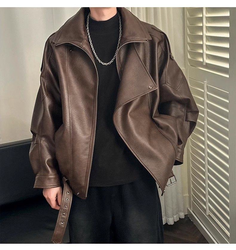 Herenkleding Retro Niche Design Dubbele Revers Motorkleding High End Knappe Mannen Herfst En Winter_voghion.com