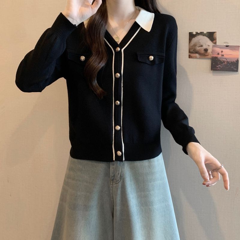 Xiaoxiangfeng Tricoté À Manches Longues Cardigan Pull Femme Intérieur Bas Manteau Tempérament Col V 2024 Automne/Hiver_voghion.com
