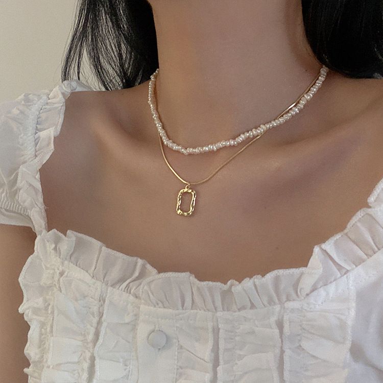 Collana con perle d'acqua dolce da donna, stile retrò francese, semplice, versatile, elegante, alla moda, con catena per clavicola_voghion.com