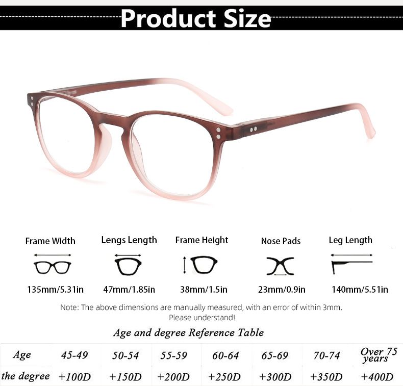 Reading Glasses Two Color Gradient Elastic Paint Frame Spring Legs Old Light Mirror Rivet Round Reading Glasses_voghion.com