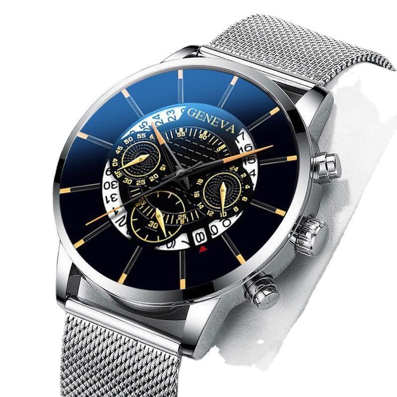GENEVA Herren-Quarzuhr mit Mesh-Armband, drei Zifferblättern, Kalender, Business-Trend_voghion.com