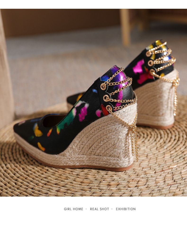 Women’s Shoes Wedge Heel Thick Bottom Pointed Toe Shallow Mouth High Heel Women's Single Shoes Straw Rope Bottom Large Size Shoes Shoes_voghion.com
