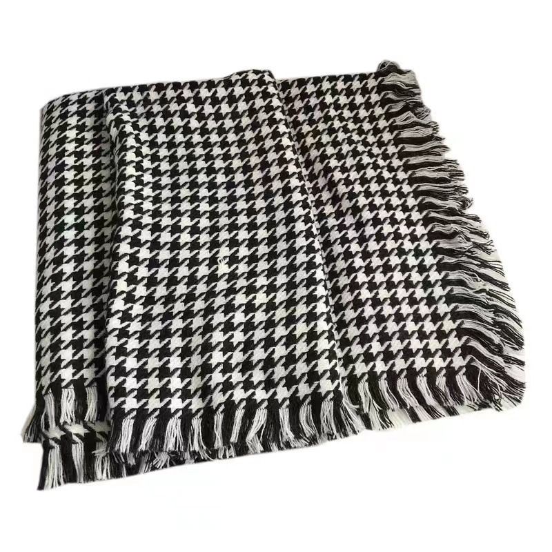 Écharpe tricotée pour femme, version coréenne d'hiver, polyvalente, pour étudiante, couverture extérieure thermique, classique, tendance, à carreaux_voghion.com