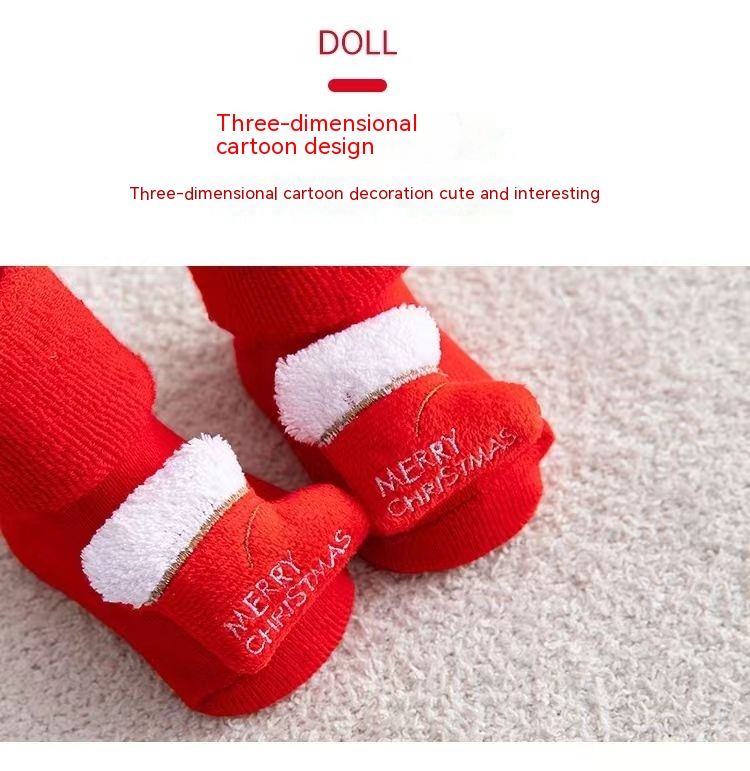 Children's floor Christmas plush loops, cartoon new year red figurines, medium size baby socks,_voghion.com