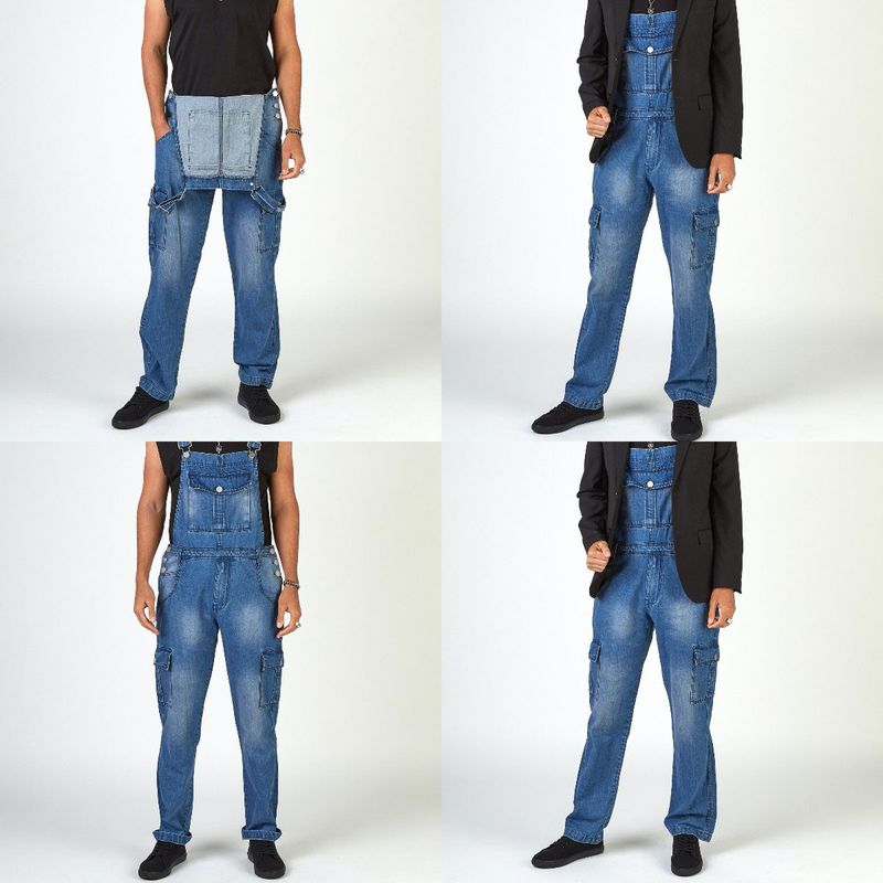 Mono vaquero multibolsillos de hombre con pantalones vaqueros cargo rotos_voghion.com