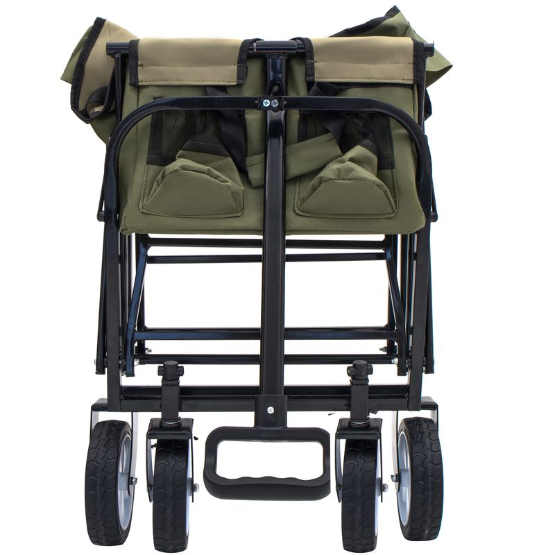 Minimeetall Strap Collapsible Foldable Wagon Cart With Strapping System, Beach Wagon, Utility Cart, Utility Wagon Grocery Cart For Camping Shopping Sports Gardeing Fishing Supports 225lbs, Army Green_voghion.com