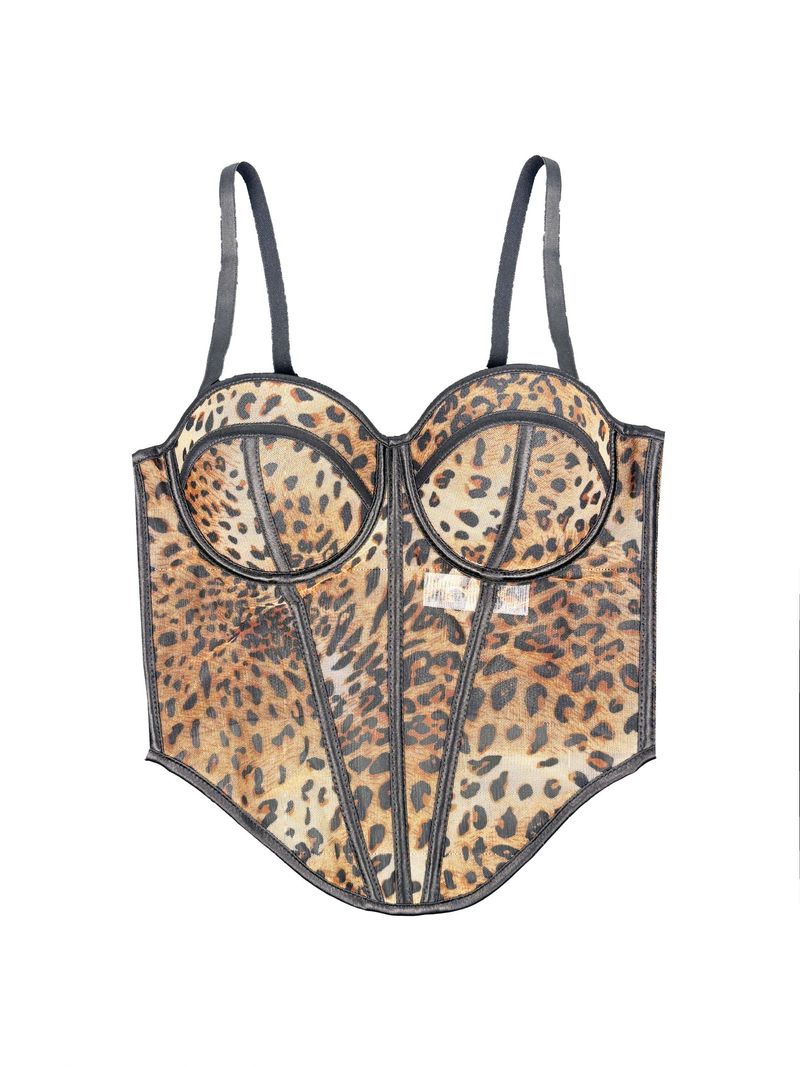 Damenbekleidung Sexy Leoparden-Punktmuster-Spleißen-BH Hosenträger High-End-Innennetzspitze Durchsichtige Oberbekleidung Fischgräten-BH_voghion.com