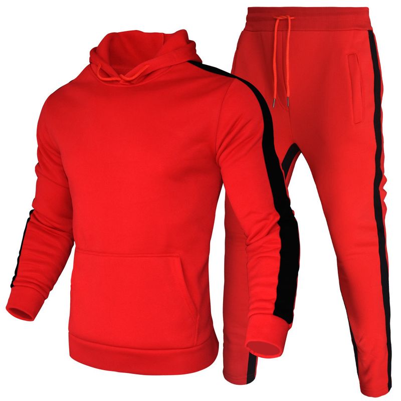 e set di maglioni a righe da donna New Sports Splice Felpa con cappuccio a contrasto fitness da uomo in due pezzi_voghion.com
