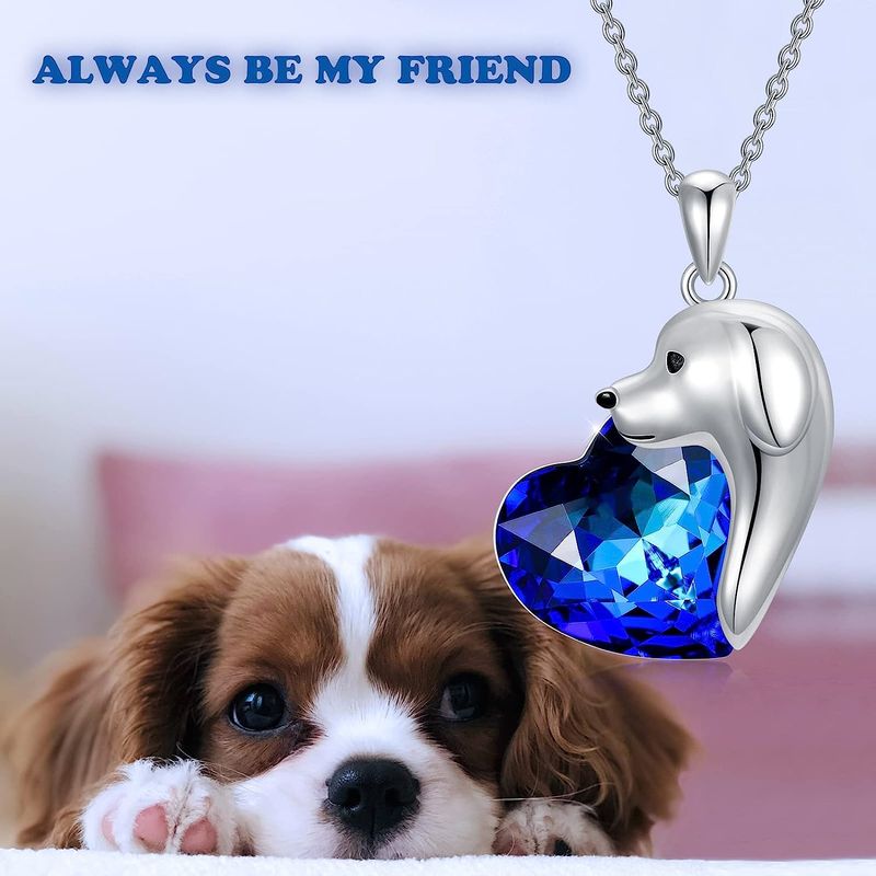 Collana con ciondolo a forma di cuore con zircone blu grande e venduto a caldo, accessori alla moda per gioielli per animali domestici_voghion.com