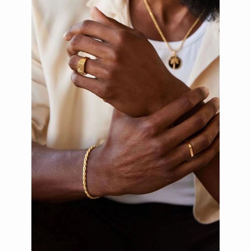 Bracciale in acciaio al titanio versatile e alla moda, alla moda, con intreccio in oro cubano, di alta qualità, per uomo_voghion.com