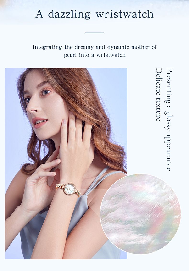 Orologio al quarzo minimalista ed elegante da donna: quadrante con cristalli, bracciale in lega, orologio da polso versatile con diamanti intarsiati._voghion.com