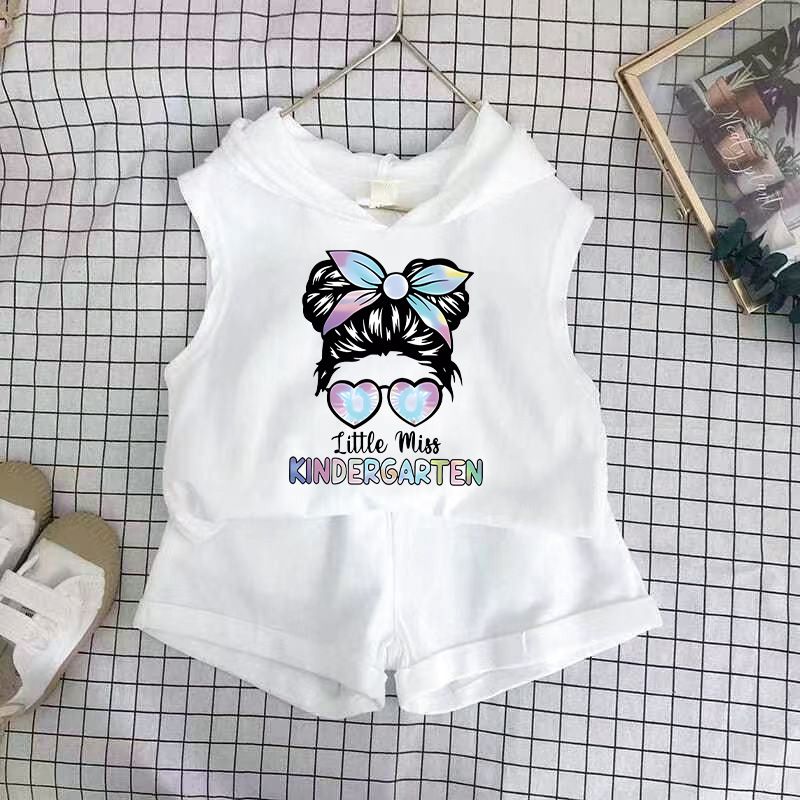 Children's Clothing 2025 New Girls Shorts Suit Hooded Two Piece Korean Style Fashion Cartoon Vest Trend_voghion.com