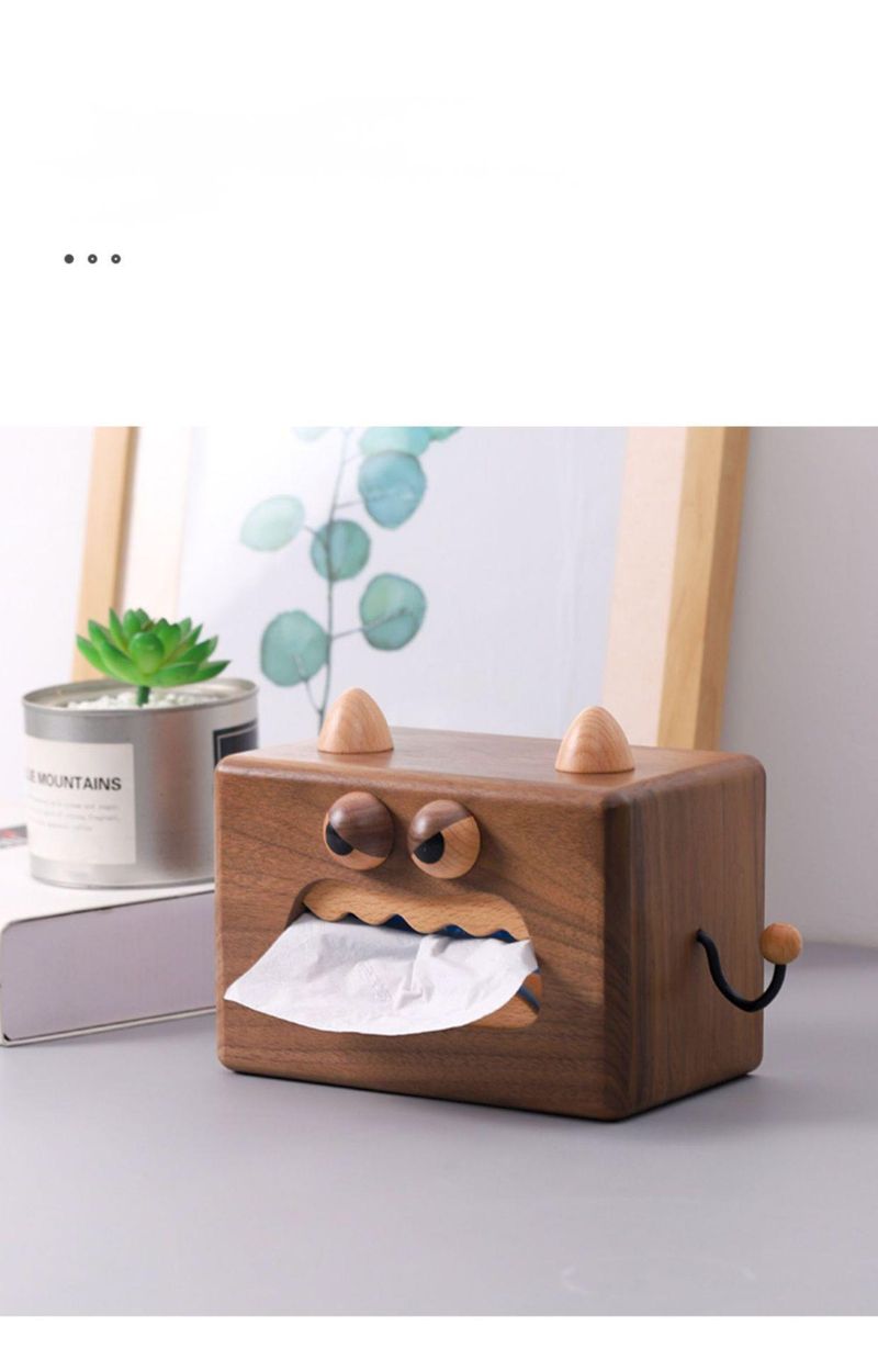 Porta fazzoletti in noce, portaoggetti creativo in legno massello Little Monster, per la casa, la sala da pranzo_voghion.com