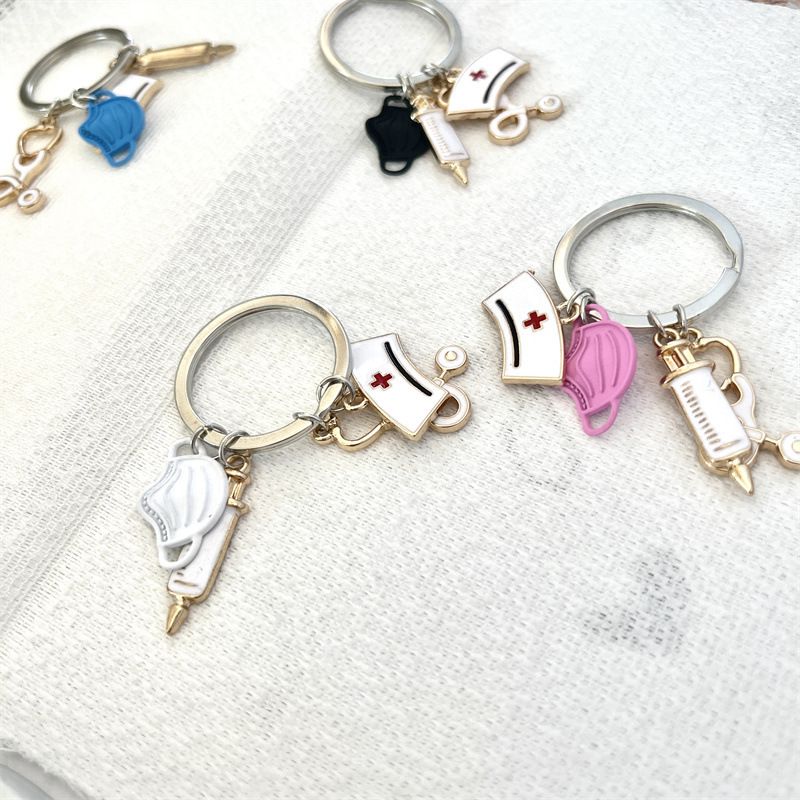 Llavero con colgante de máscara y gorro de enfermera, sencillo y a la moda, personalizado, creativo, estetoscopio, joyería de aleación_voghion.com
