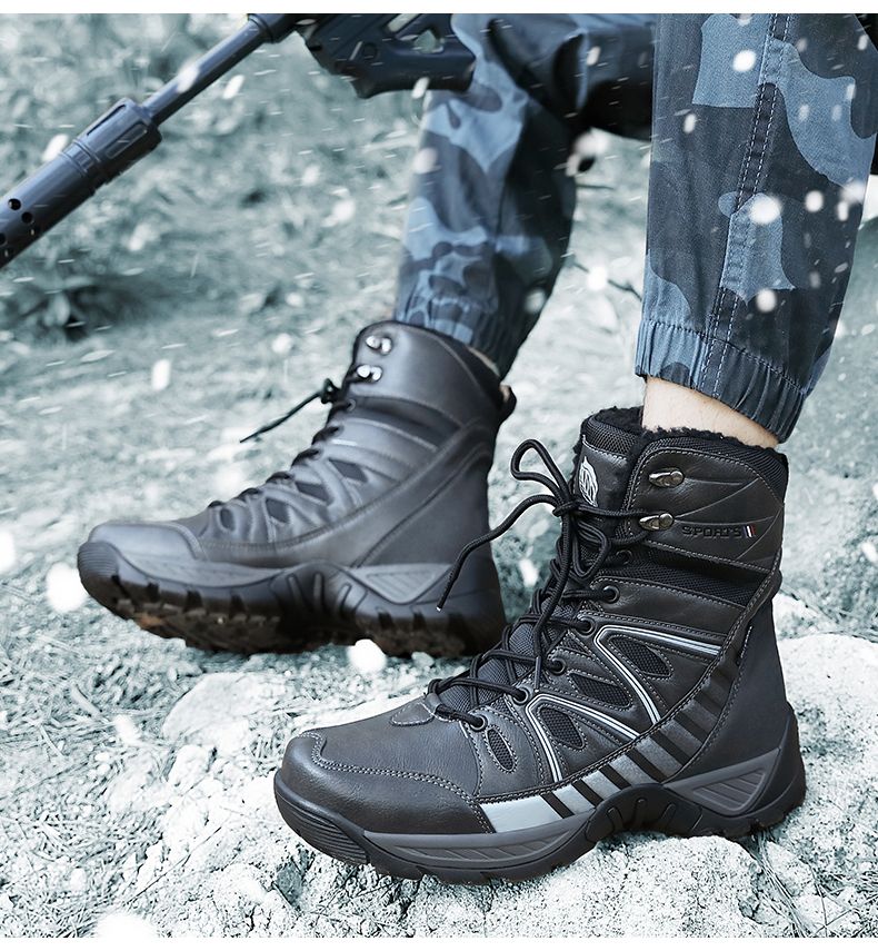 Brand Warm Plush Snow Boots High Top Waterproof Men's Boots Winter Desert Boots Outdoor Anti-Slip Ankle Boots Combat Army Boots_voghion.com