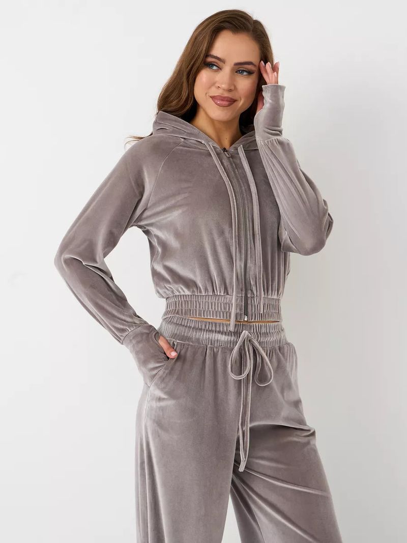 Women's Casual Zip-Up Hoodie & Drawstring Pants Set - Soft Silver Fox Fleece, Streetwear Outfit, Comfortable Loungewear_voghion.com