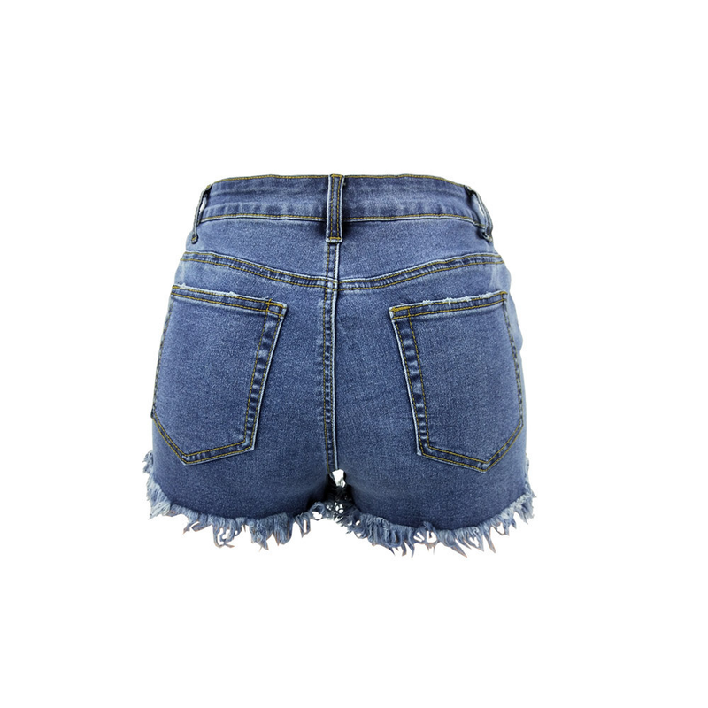 spring and summer ripped elastic denim women's high waist shorts wholesale_voghion.com
