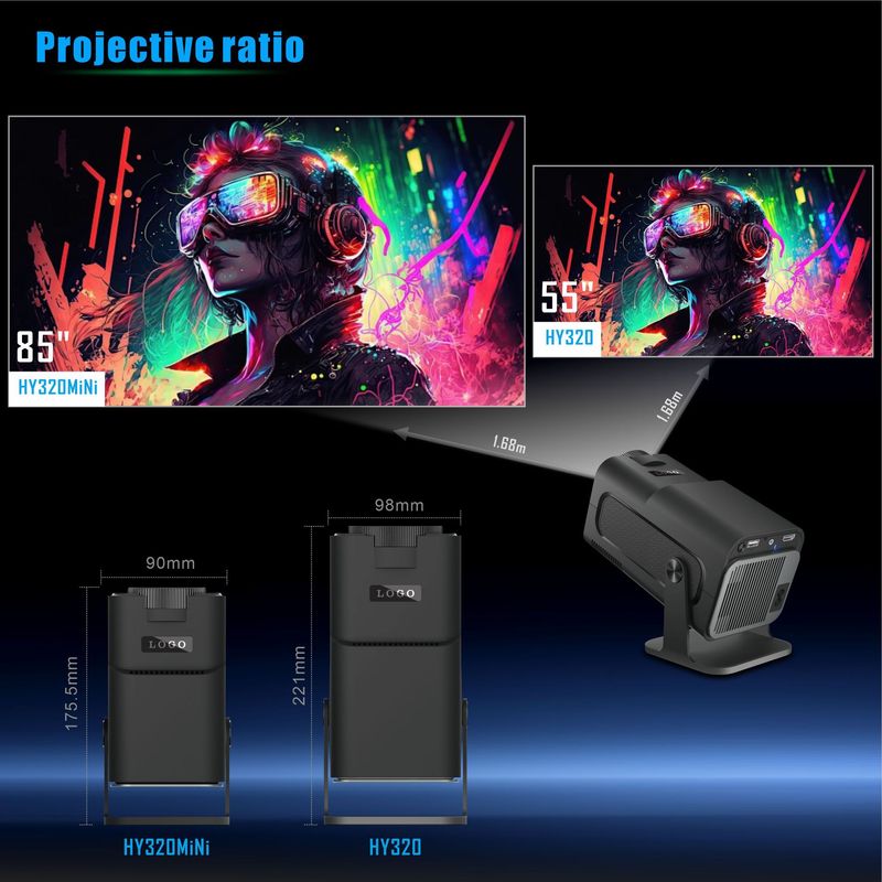 Tragbarer 4K-Android-Projektor HY320MiNi – 130-Zoll-HD-Riesenbildschirm, kabellose Wi-Fi 6-Bildschirmprojektion, automatische Trapezkorrektur_voghion.com