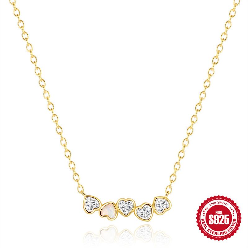 Collana e orecchini versatili in argento puro con cuore tempestato di diamanti e opale, set di gioielli di lusso leggero ed elegante, molto venduti_voghion.com