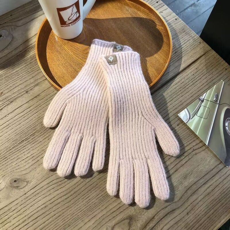 Solid Color Knitted Label Women's Gloves Fingerless Touchscreen Cold-Proof Harajuku Style Autumn Winter Warm_voghion.com