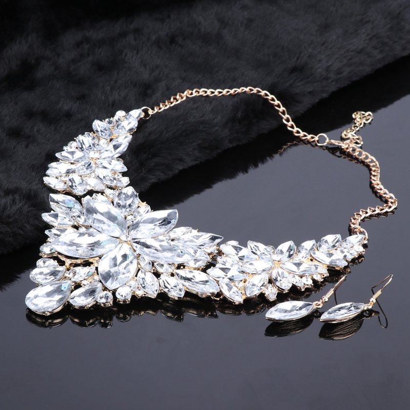 Kristall-Choker-Statement-Halskette, Ohrring-Schmuckset, Strass-Hochzeitsgeschenk, Frauen, Bräute, Abschlussball, Party_voghion.com