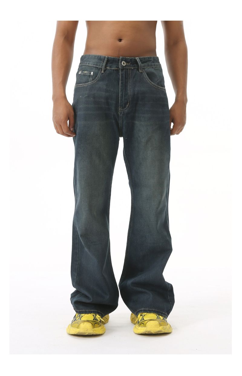EF JEANS | 2024 New Versatile American Wax Surface Coated Blue Mop Jeans Tide_voghion.com