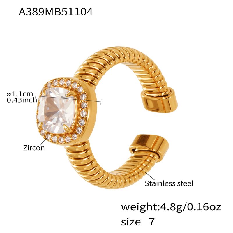 Square Sugar Stainless Steel 5A Zircon Open Ring, Fashionable And High End, Light Luxury, Versatile Finger Ring_voghion.com