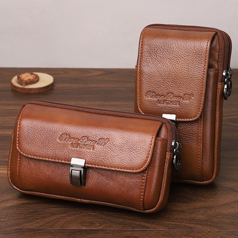 Minimalistische Herren-Handy-Hüfttasche aus echtem Leder mit Gürtel, 5,5 Zoll/6,5 Zoll, kleine Hüfttasche aus Rindsleder_voghion.com