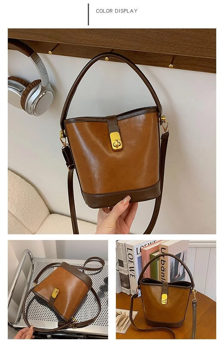 2024 New Women's Bag High End and Fashionable Handheld Bag Women's Retro and Simple Water Bucket Bag Small Cross Body Shoulder Bag_voghion.com
