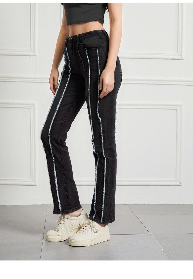 Women's Clothing Jeans Slim High Waist High Elastic Trousers Large Size Women's Pants Raw Edge Stitching_voghion.com