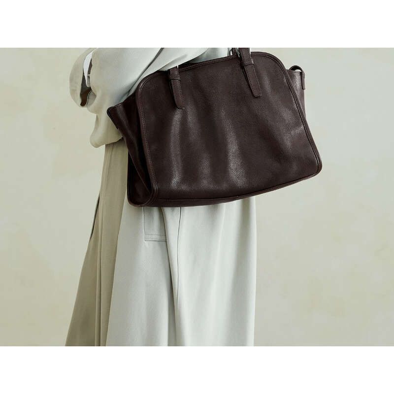 Vegetable Tanned Head Cowhide Leather Gold Spindle Bowling Handle Crossbody Bag, Genuine Leather Large Capacity_voghion.com