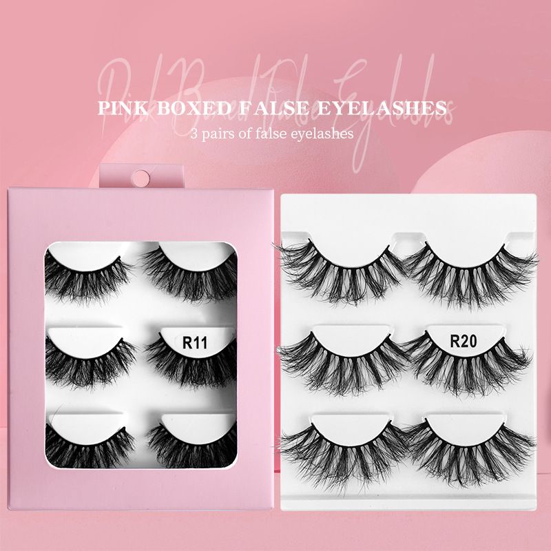 3 Pairs Of Powder Box Daily Natural Synthetic False Long Style Realistic Dense Curled Eyelashes_voghion.com
