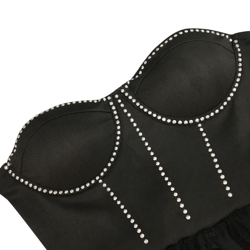 Îmbrăcăminte pentru femei, culoare solidă, fierbinte, cu diamant, tub, top, pufos, plasă, rochie, îmbrăcăminte pentru femei_voghion.com