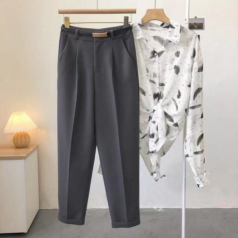 Venta caliente elegante verano casual pantalones mujeres moda color sólido fajas delgados pantalones rectos elegante negocios mujer retro cinturón_voghion.com