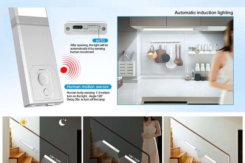 Rechargeable LED Motion Sensor Night Light - Ultra-Thin Detachable Battery, For Closet, Cabinet & Bedroom_voghion.com