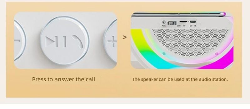Alto-falante Bluetooth com carregamento sem fio, atmosfera multifuncional, pequena lâmpada noturna, alarme, presente de aniversário, áudio, relógio lunar para_voghion.com