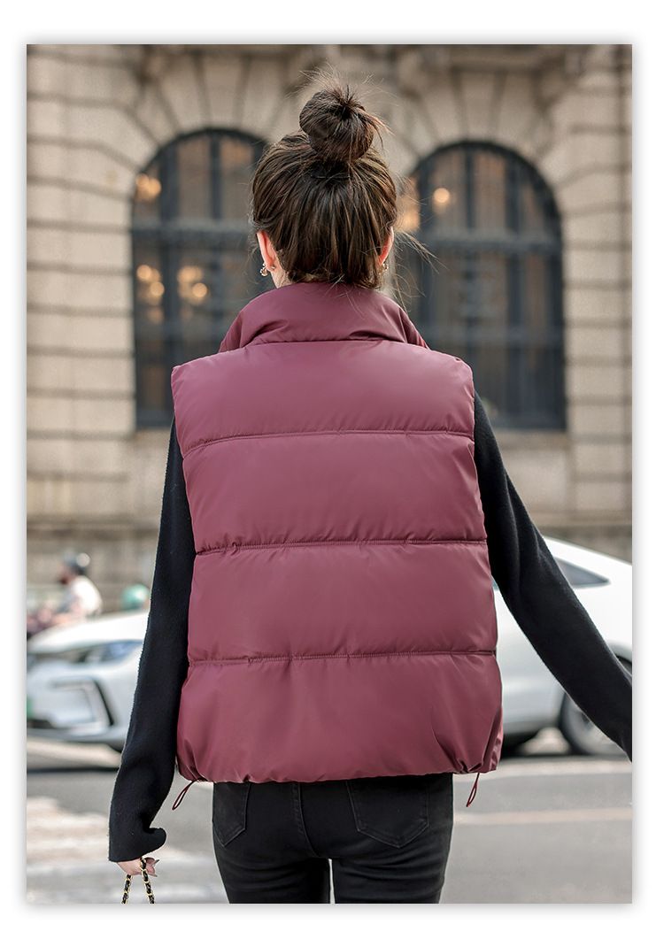 Trendige PU-Pufferweste für Damen – Slim-Fit, kurze, ärmellose Jacke, leicht und stylisch (S-XL, Schwarz/Beige/Braun/Armeegrün/Weinrot)_voghion.com