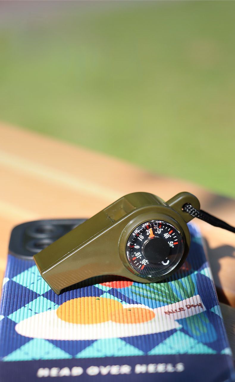 Silbato de supervivencia de emergencia portátil para acampar al aire libre, multifuncional, con termómetro y brújula_voghion.com